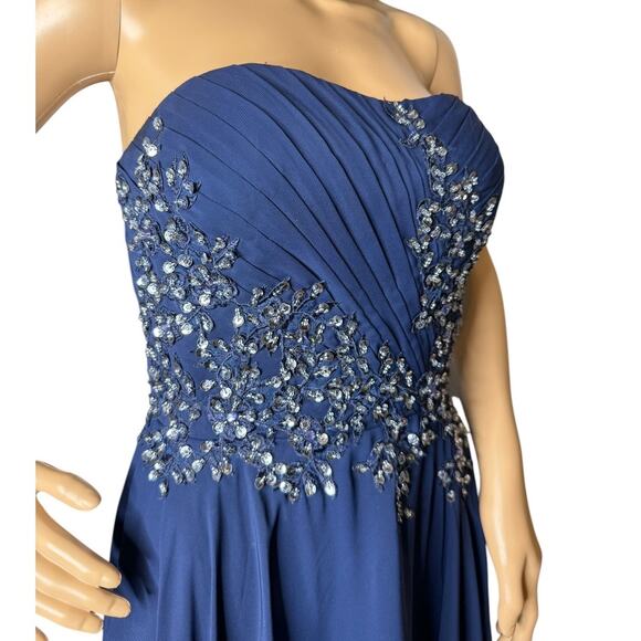 Alyn Rose Designs sweetheard strapless navy embellished pleated gown size 6 - Picture 15 of 17